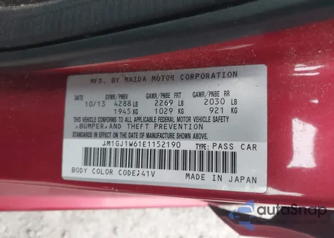 2014 Mazda Mazda6 I Grand Touring from USA, damaged, VIN JM1GJ1W61E1152190